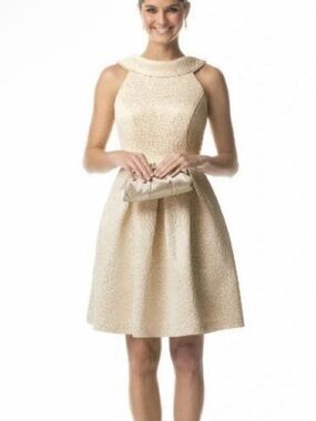 David's Bridal Cream Textured Fit-and-Flare Midi Dress Size 2